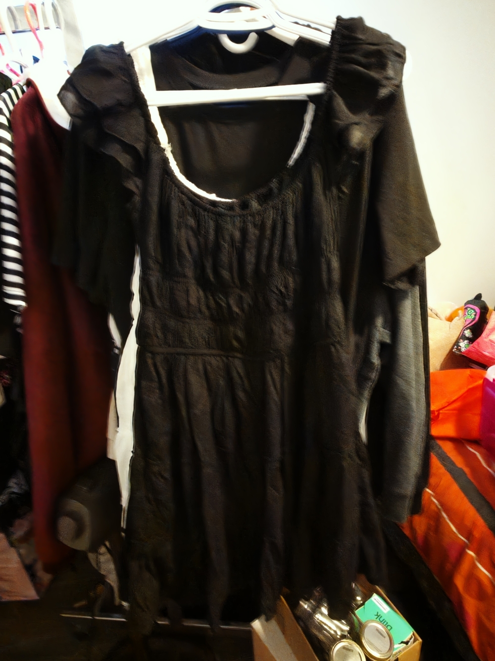 Black Short Sleeve Ruffle Detail Dress